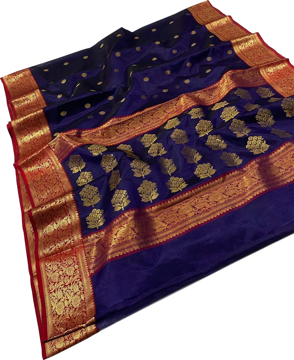 Blue Chanderi Pure Katan Silk Booti Design Saree