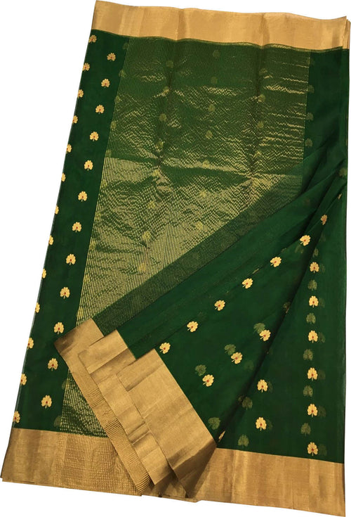 Green Chanderi Pure Katan Silk Flower Design Saree
