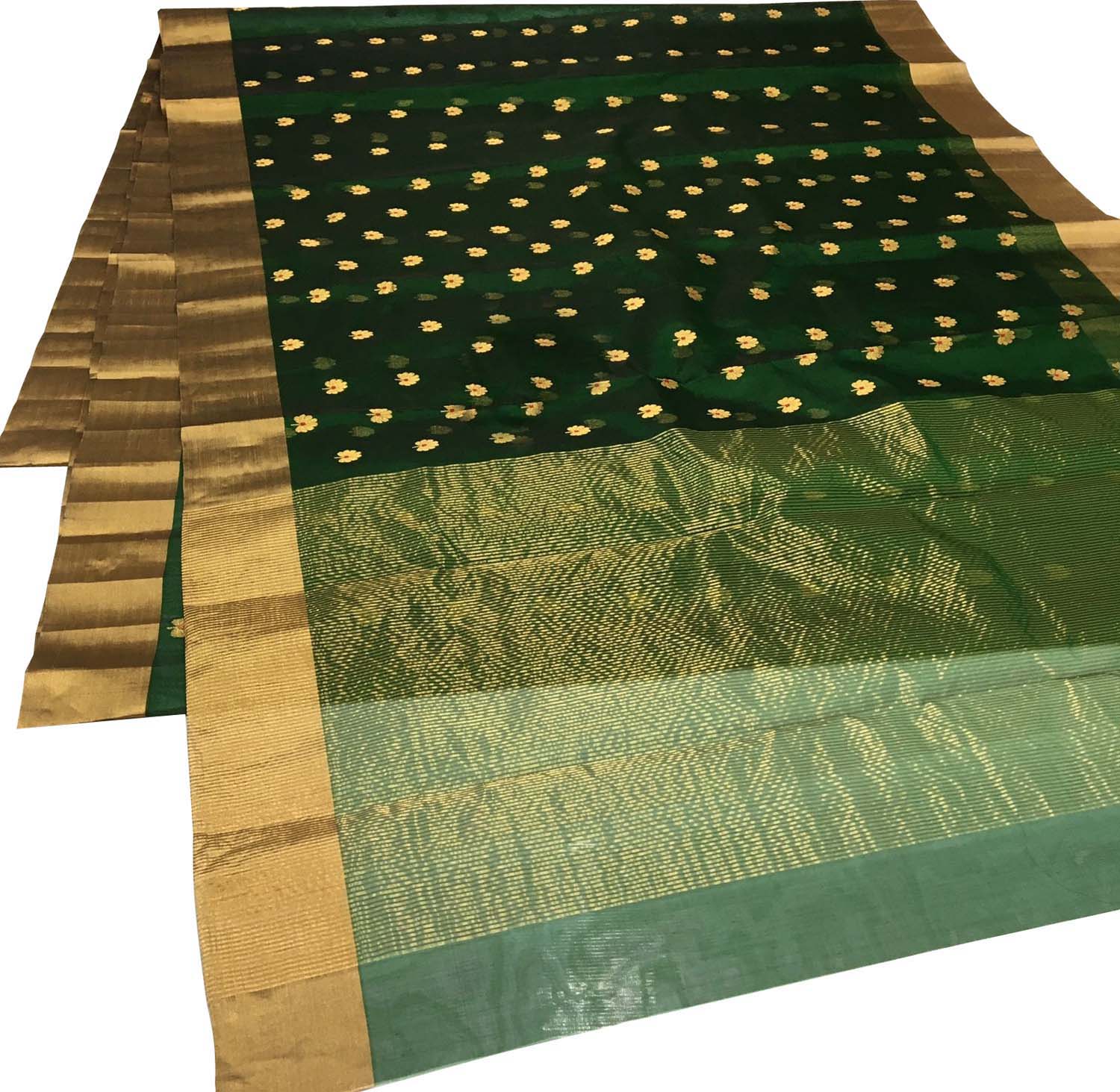 Green Chanderi Pure Katan Silk Flower Design Saree