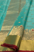 Blue Chanderi Pure Katan Silk Flower Design Meenakari Saree