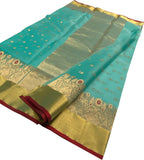 Blue Chanderi Pure Katan Silk Flower Design Meenakari Saree