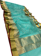 Blue Chanderi Pure Katan Silk Flower Design Meenakari Saree
