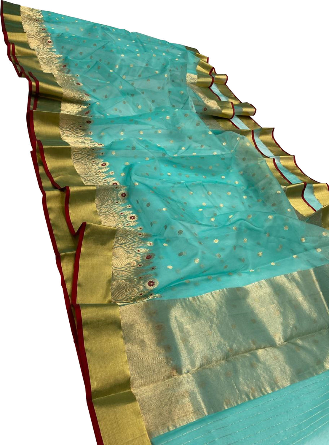 Blue Chanderi Pure Katan Silk Flower Design Meenakari Saree