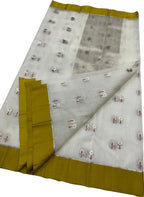 Off White Chanderi Pure Katan Silk Flower Design Saree