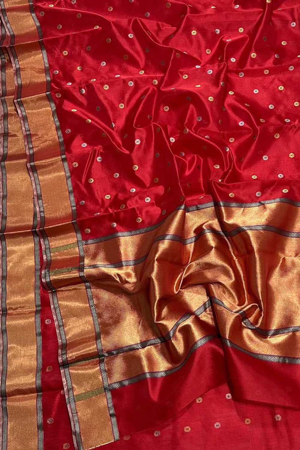 Red Chanderi Pure Katan Silk Booti Design Saree