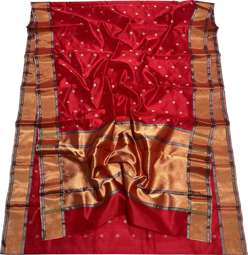 Red Chanderi Pure Katan Silk Booti Design Saree