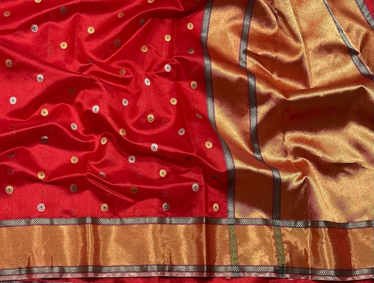 Red Chanderi Pure Katan Silk Booti Design Saree