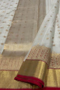 Off White Chanderi Pure Katan Silk Booti Design Saree