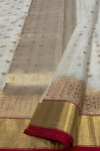 Off White Chanderi Pure Katan Silk Booti Design Saree