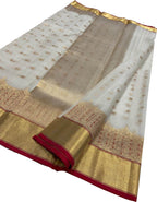 Off White Chanderi Pure Katan Silk Booti Design Saree