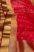 Red Chanderi Pure Katan Silk Booti Design Saree
