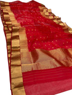 Red Chanderi Pure Katan Silk Booti Design Saree