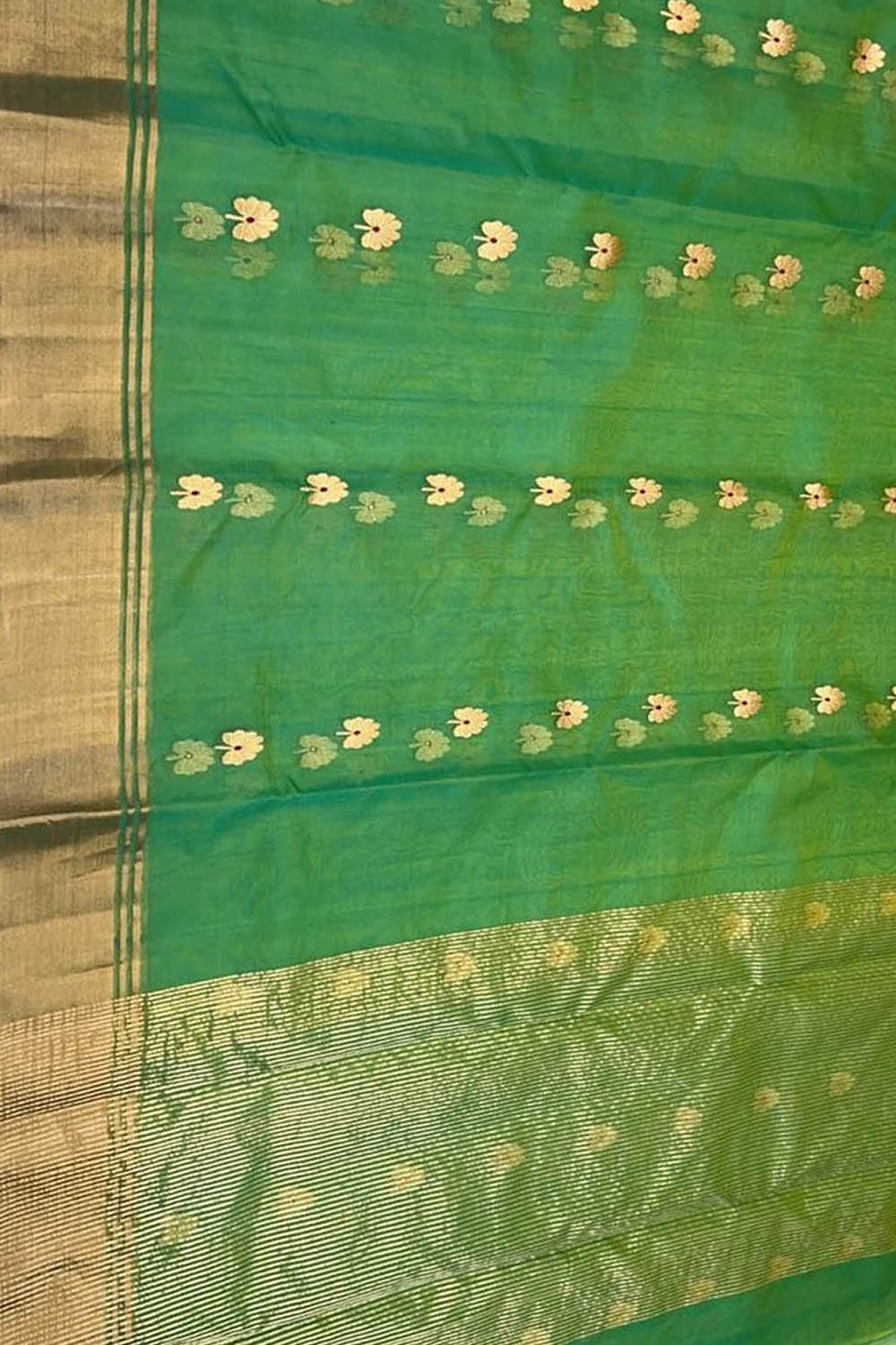 Green Chanderi Pure Katan Silk Flower Design Saree