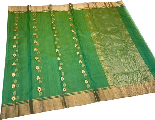 Green Chanderi Pure Katan Silk Flower Design Saree