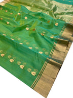 Green Chanderi Pure Katan Silk Flower Design Saree