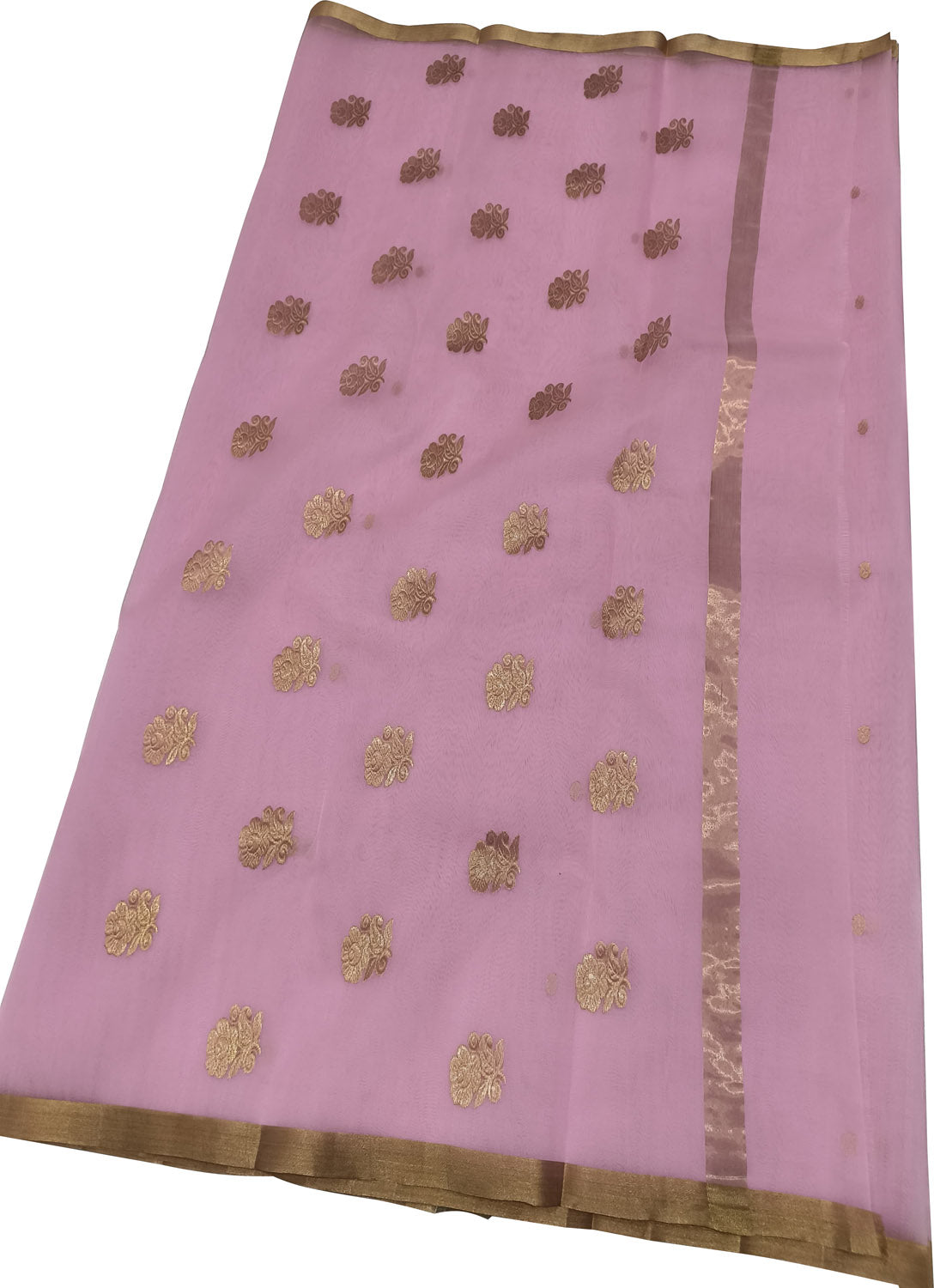 Pink Chanderi Pure Katan Silk Flower Design Saree