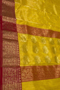 Yellow Chanderi Pure Katan Silk Flower Design Saree