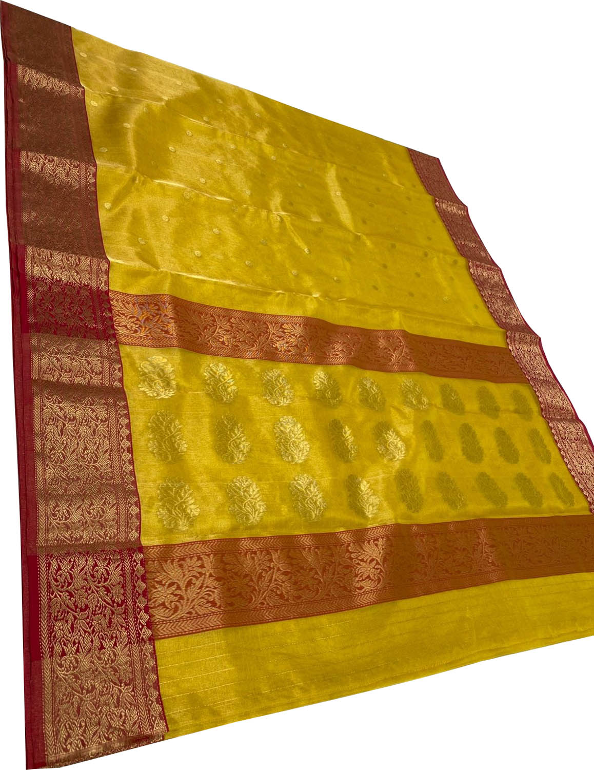 Yellow Chanderi Pure Katan Silk Flower Design Saree
