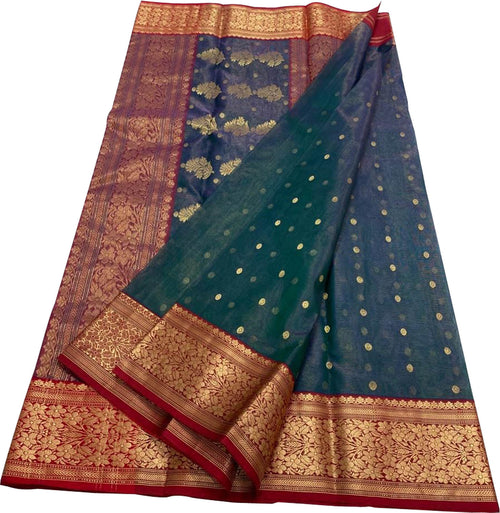Green Chanderi Pure Katan Silk Booti Design Saree