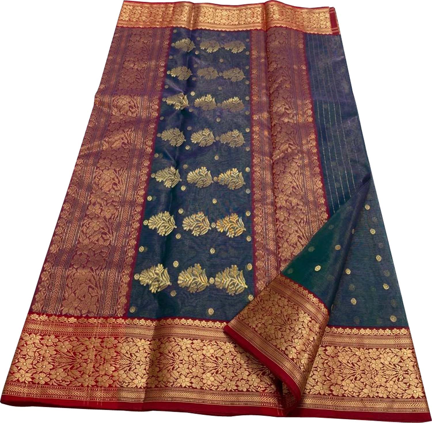 Green Chanderi Pure Katan Silk Booti Design Saree