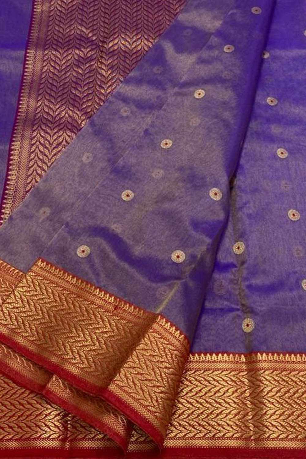 Purple Chanderi Pure Katan Silk Booti Design Saree