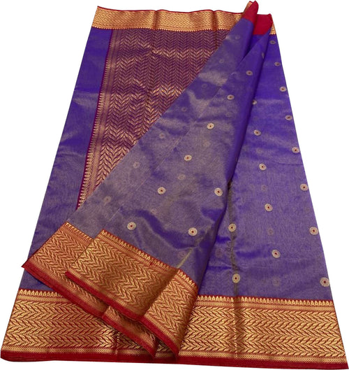 Purple Chanderi Pure Katan Silk Booti Design Saree