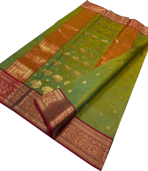 Green Chanderi Pure Katan Silk Booti Design Saree