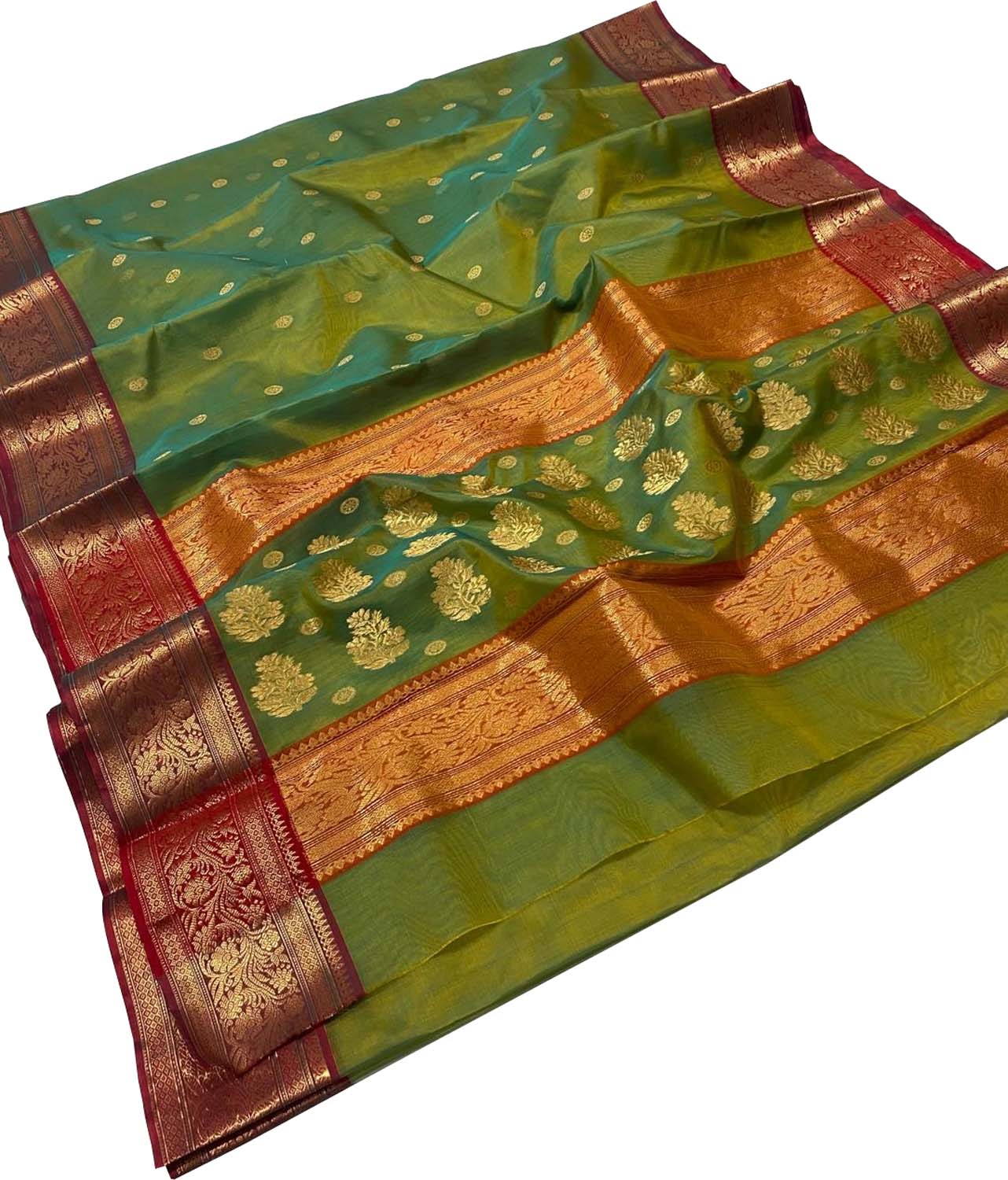 Green Chanderi Pure Katan Silk Booti Design Saree