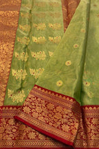 Green Chanderi Tissue Katan Silk Saree — Zari Weave, Festive