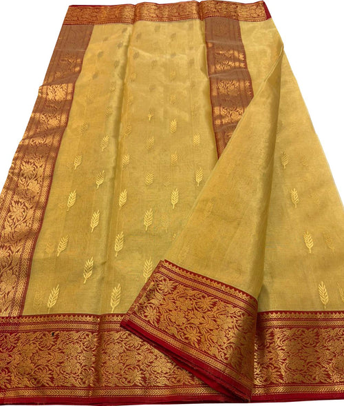 Yellow Chanderi Tissue Katan Silk Saree — Sheer Zari, Festive