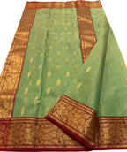 Green Chanderi Tissue Katan Silk Saree — Handloom Motifs, Bridal