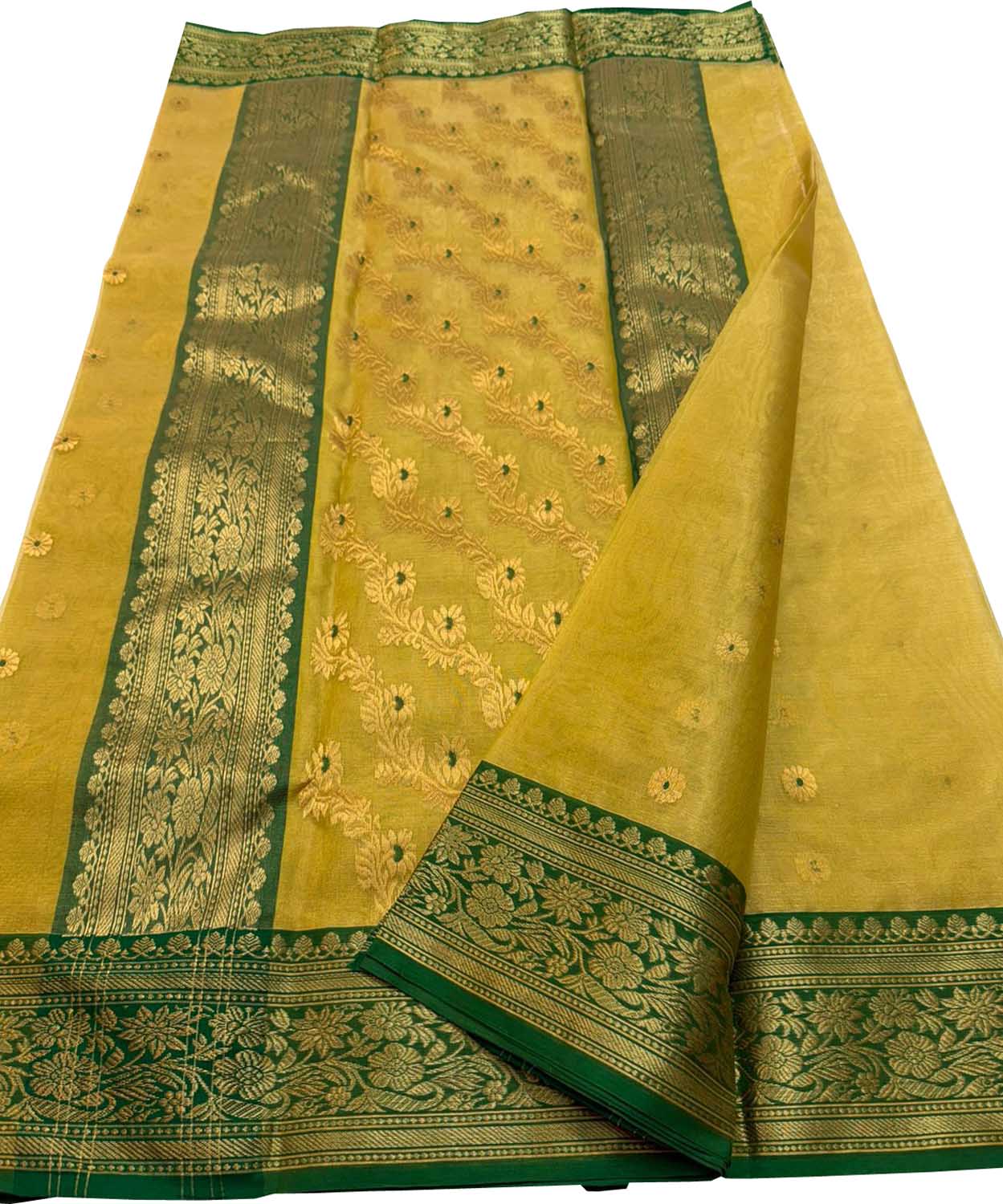 Yellow Chanderi Tissue Katan Silk Saree — Tissue Drape, Celebration