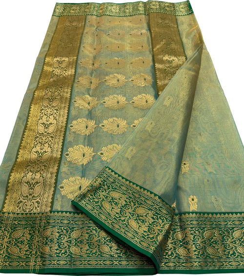 Green Chanderi Tissue Katan Silk Saree — Sheer Elegance, Wedding
