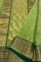 Green Chanderi Tissue Katan Silk Saree — Silk Zari, Festive Drape