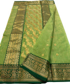 Green Chanderi Tissue Katan Silk Saree — Silk Zari, Festive Drape