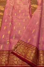 Pink Chanderi Tissue Katan Silk Saree — Floral Zari, Bridal