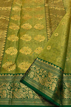 Green Chanderi Tissue Katan Silk Saree — Woven Pallu, Ethnic