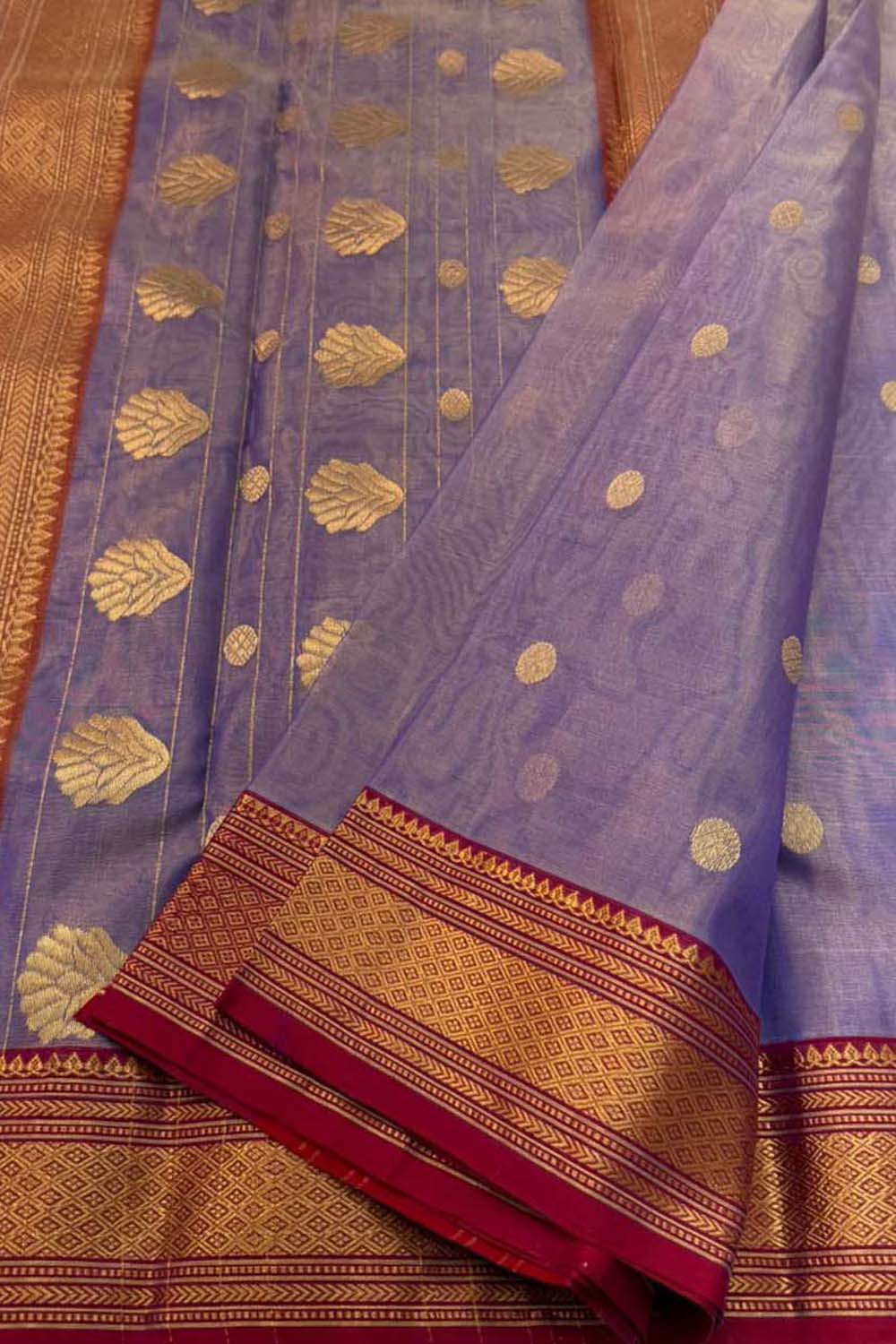 Purple Chanderi Pure Tissue Katan Silk Saree