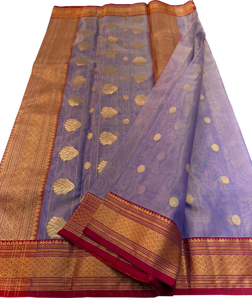 Purple Chanderi Pure Tissue Katan Silk Saree
