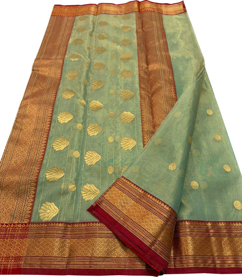 Green Chanderi Pure Tissue Katan Silk Saree