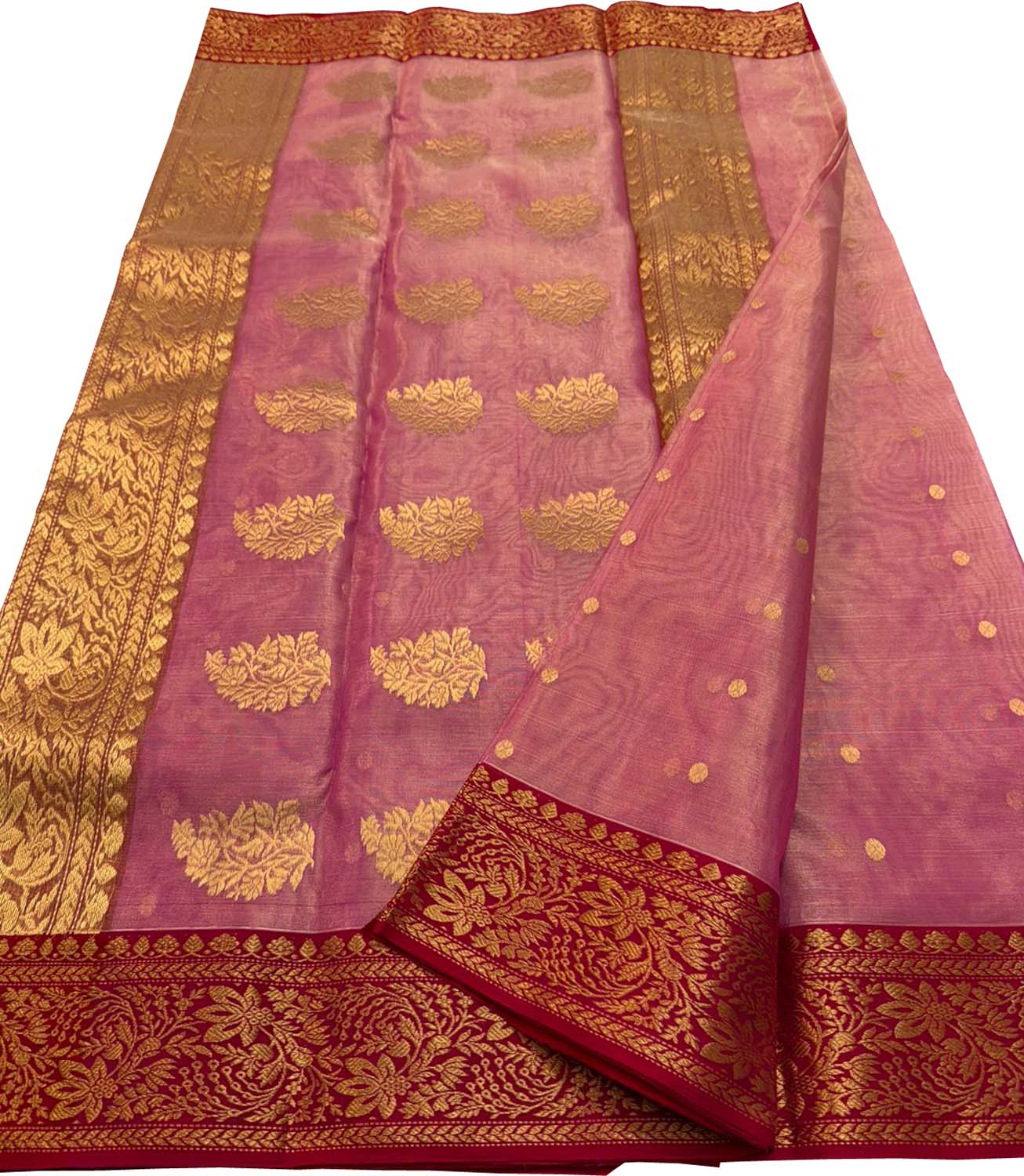 Pink Chanderi Pure Tissue Katan Silk Saree
