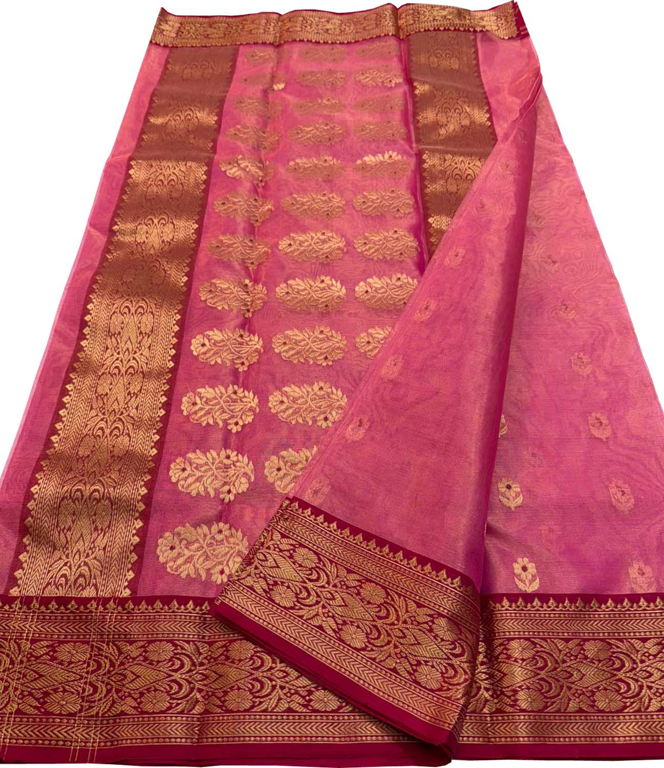 Pink Chanderi Pure Tissue Katan Silk Saree