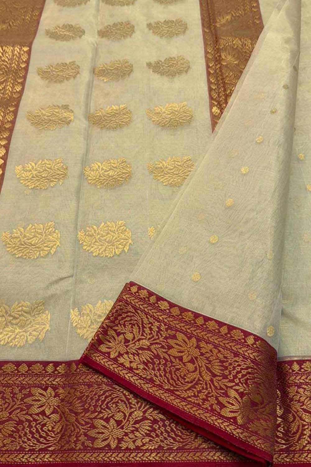 Off White Chanderi Pure Tissue Katan Silk Saree