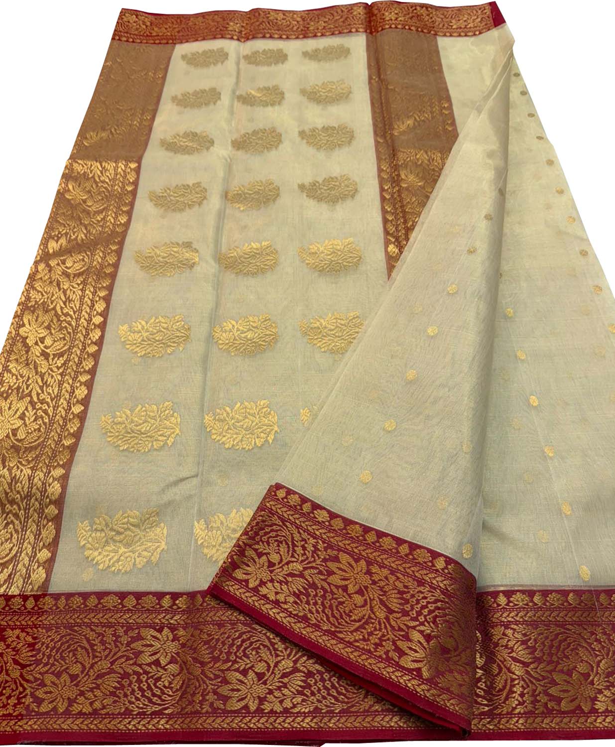 Off White Chanderi Pure Tissue Katan Silk Saree