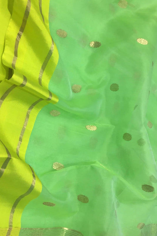 Ethically made Green Chanderi Silk Saree - Luxurion World