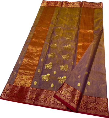 Elegant Purple Silk Saree with Chanderi Handloom - Luxurion World