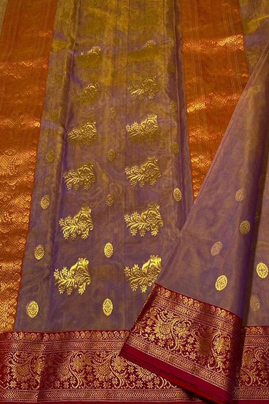 Elegant Purple Silk Saree with Chanderi Handloom - Luxurion World