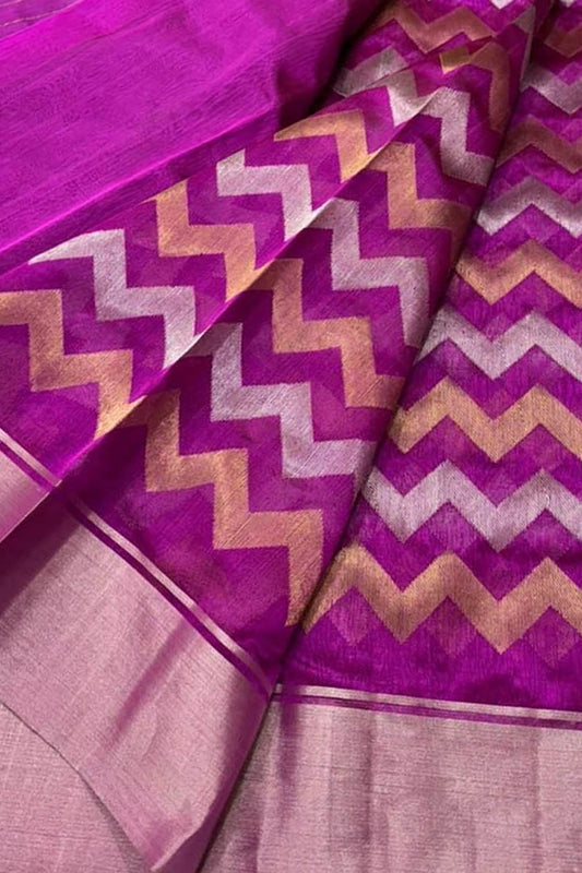 Beautiful Pink Chanderi Silk Saree - Handloom Pure Elegance - Luxurion World