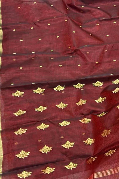 Maroon Chanderi Handloom Pure Silk Saree - Luxurion World