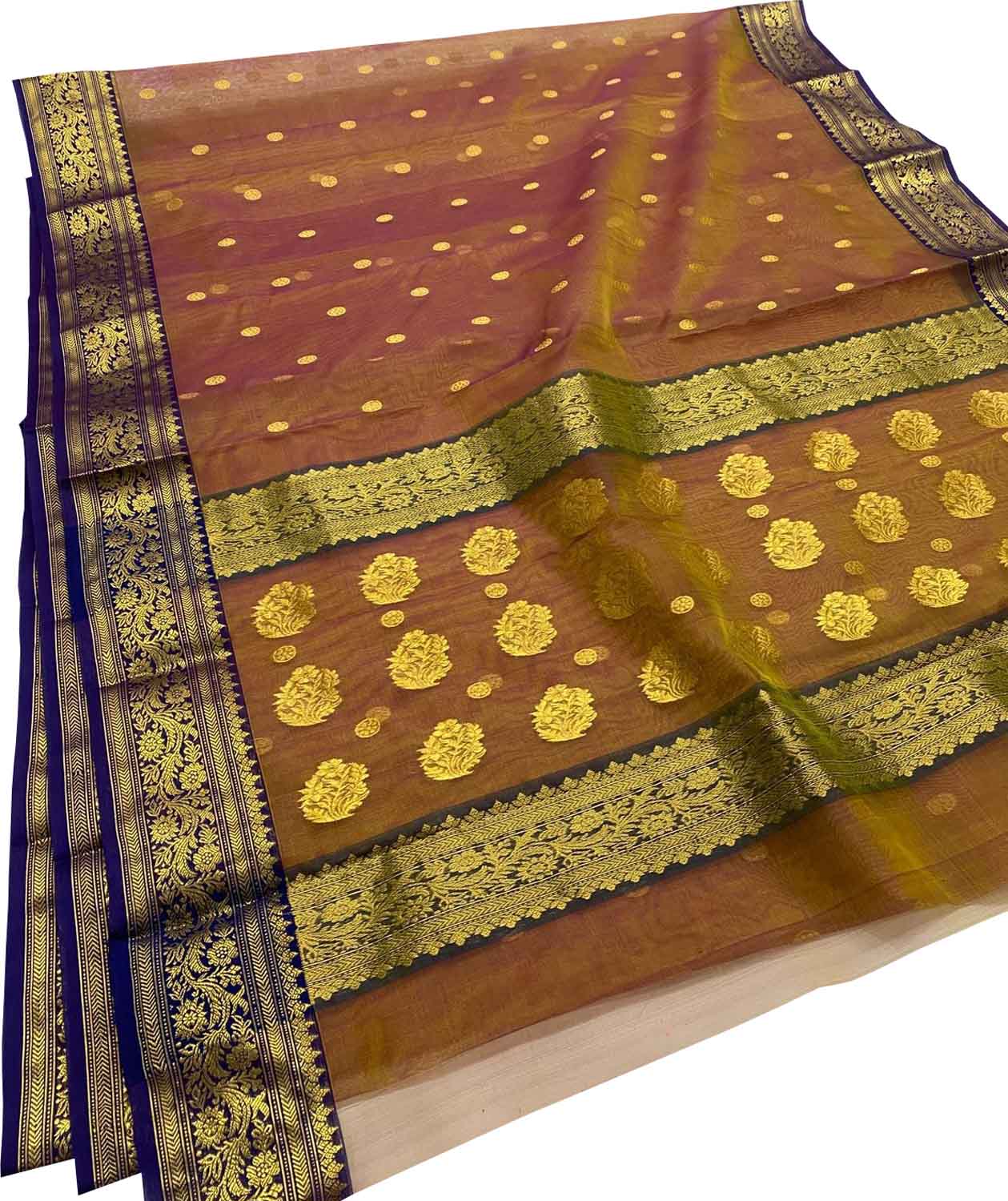 Vibrant Yellow & Orange Chanderi Silk Saree - Luxurion World